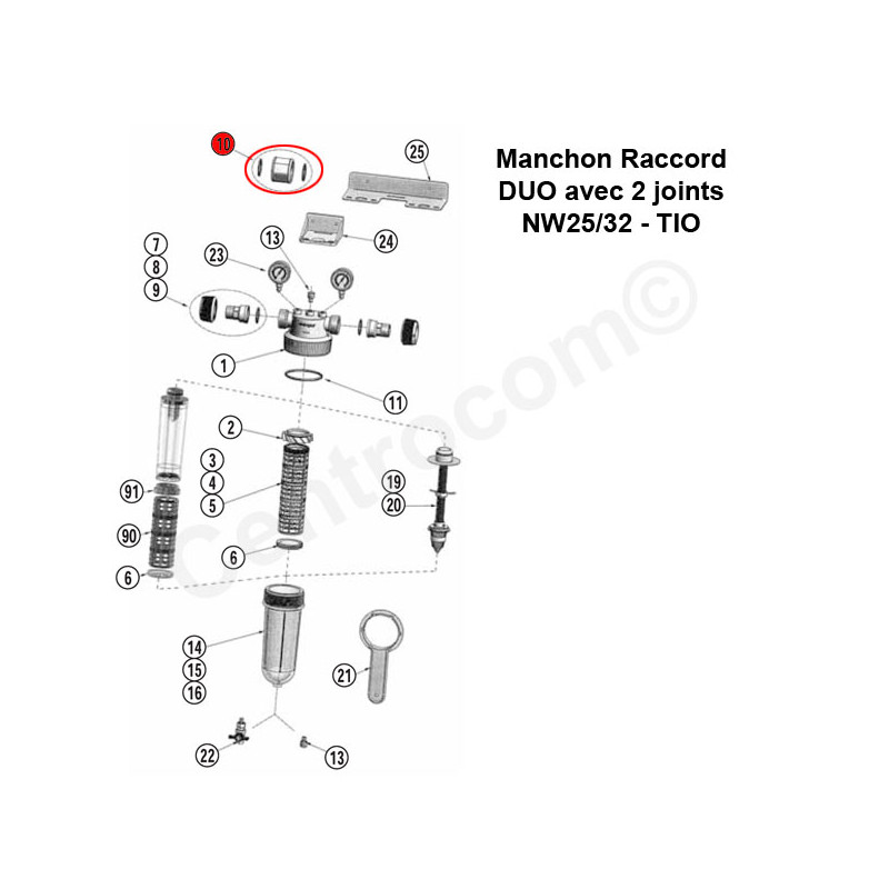 Manchon raccord DUO avec 2 joints pour NW32 - CINTROPUR